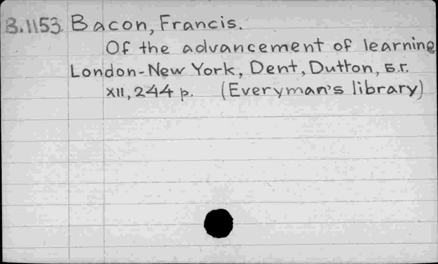 ﻿B.V53 BACOn,Frftncis.
Of 4he. aoUaki cernent oP \e Arning London - New York ? De vyV, Dv^Von, & r.
xu,%4-4	(Everyyy^ah’s nbrAry]